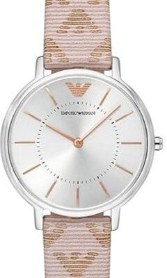 Emporio Armani Gianni T Bar Quartz Silver Dial Beige Leather Strap Watch For Women - AR80007